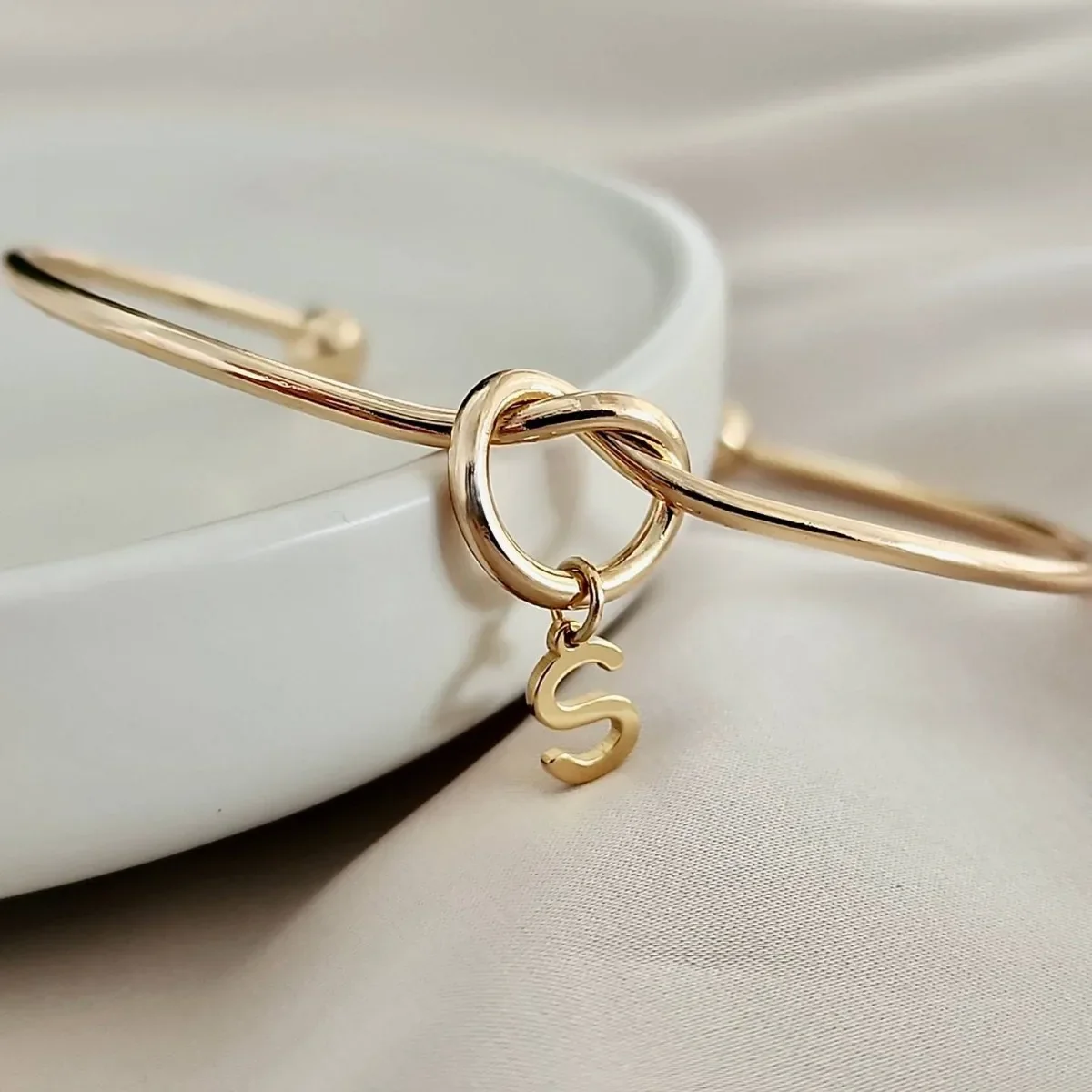 Initial Charm Bangle Bracelet - Image 3