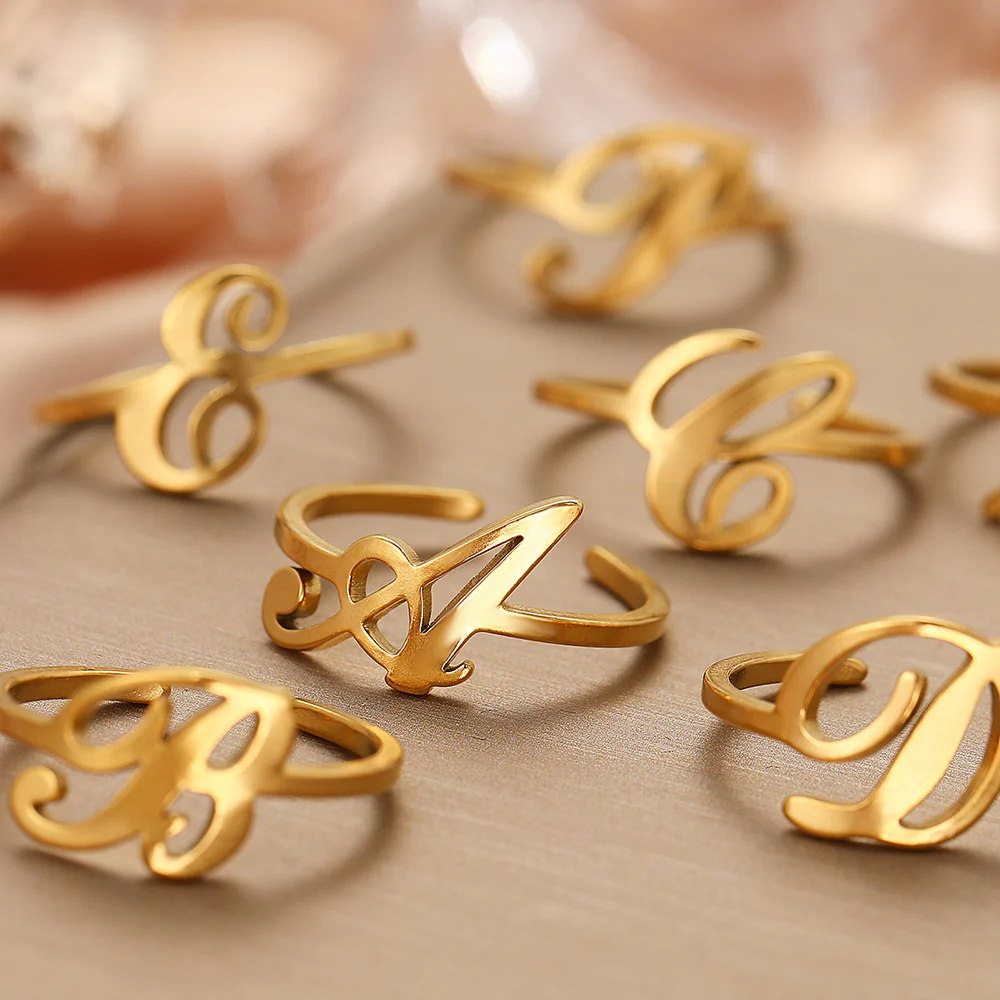Initial Curved Script Ring - Image 2