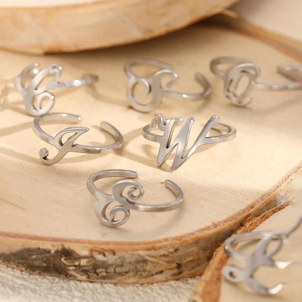 Initial Curved Script Ring - Image 3
