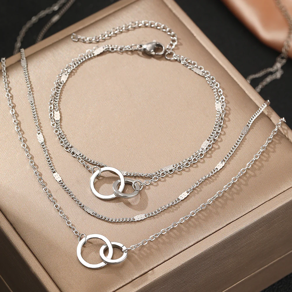 Interlocking Circle Necklace & Bracelet Set - Image 3