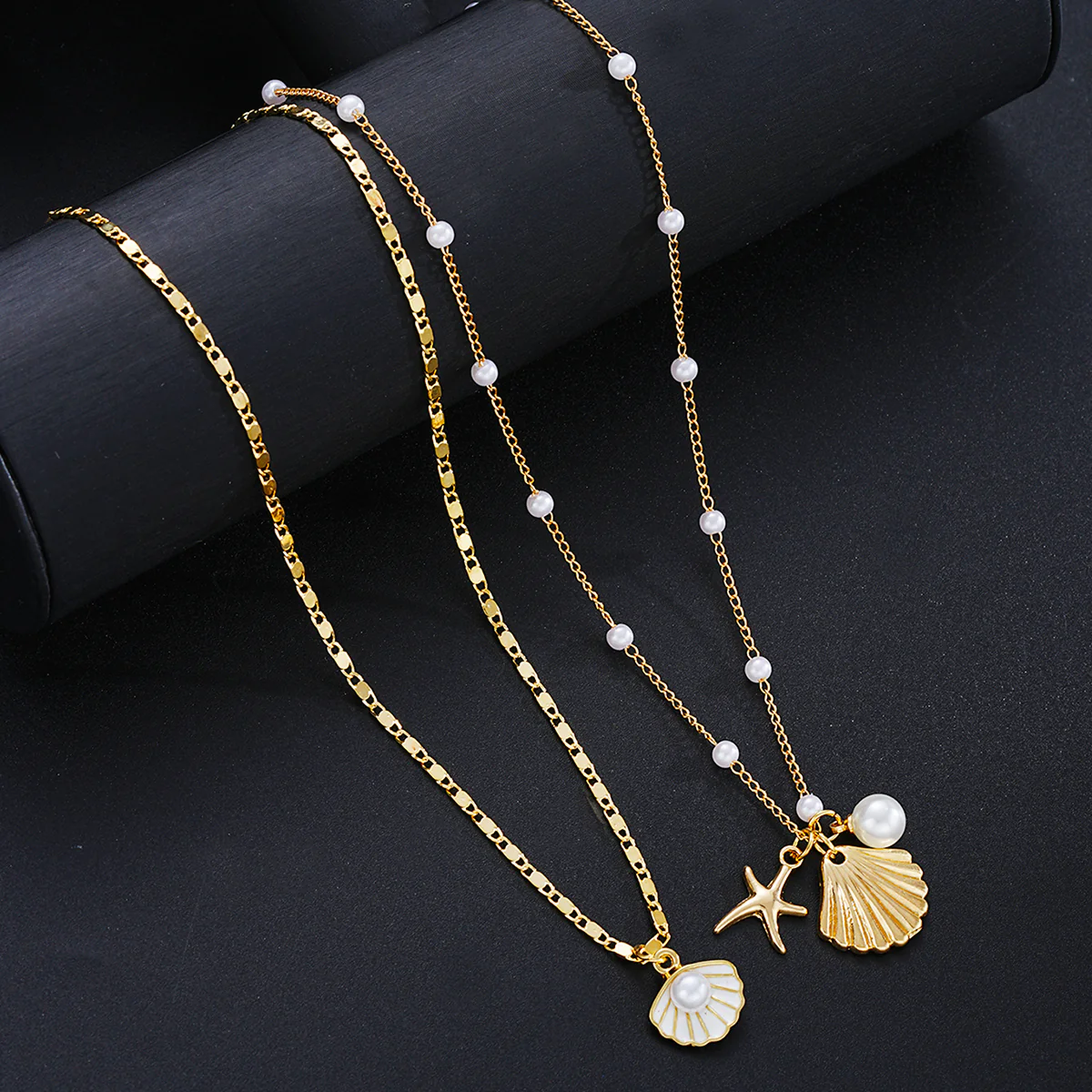 Layered Pearl Seashell Charm Necklace - Image 2