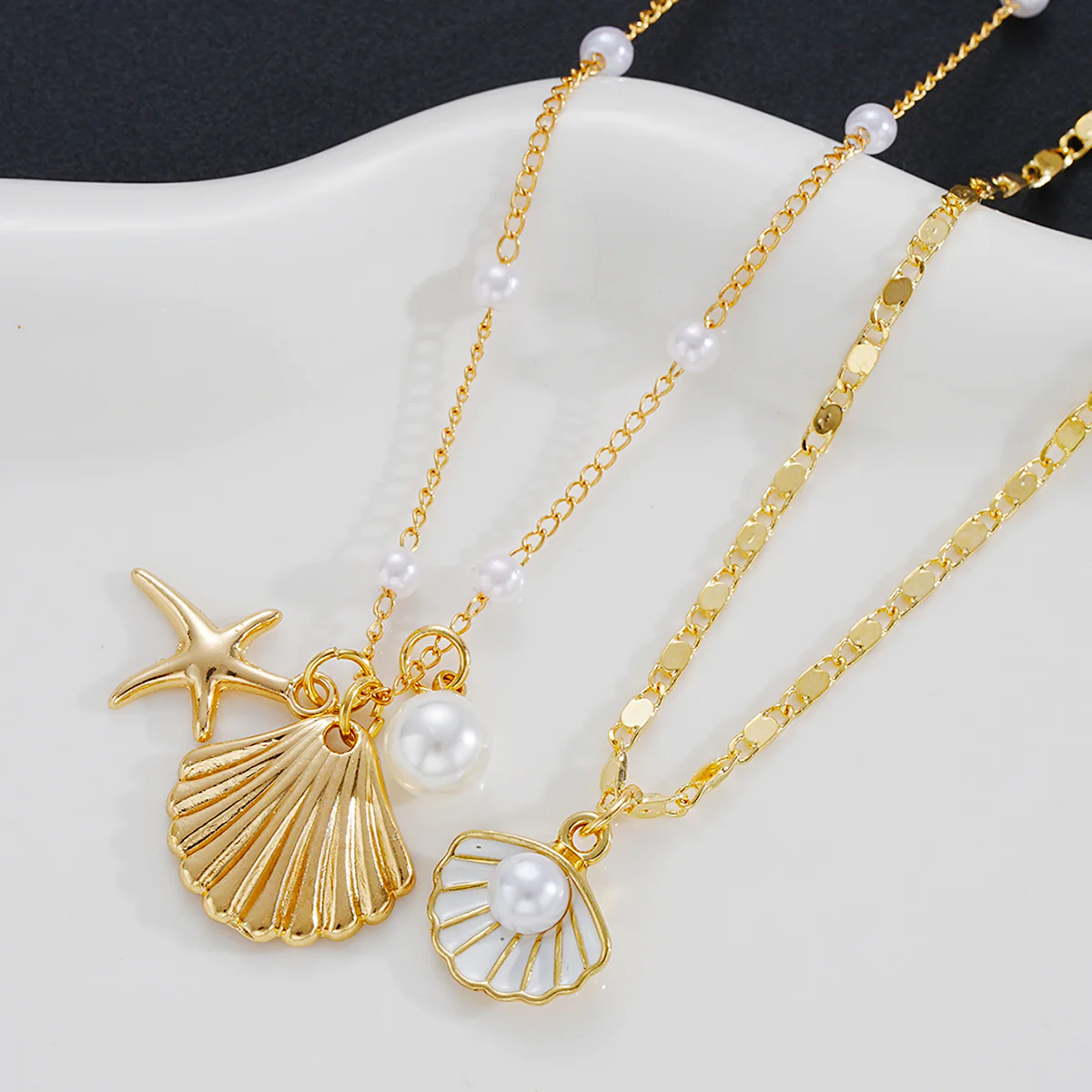 Layered Pearl Seashell Charm Necklace - Image 3