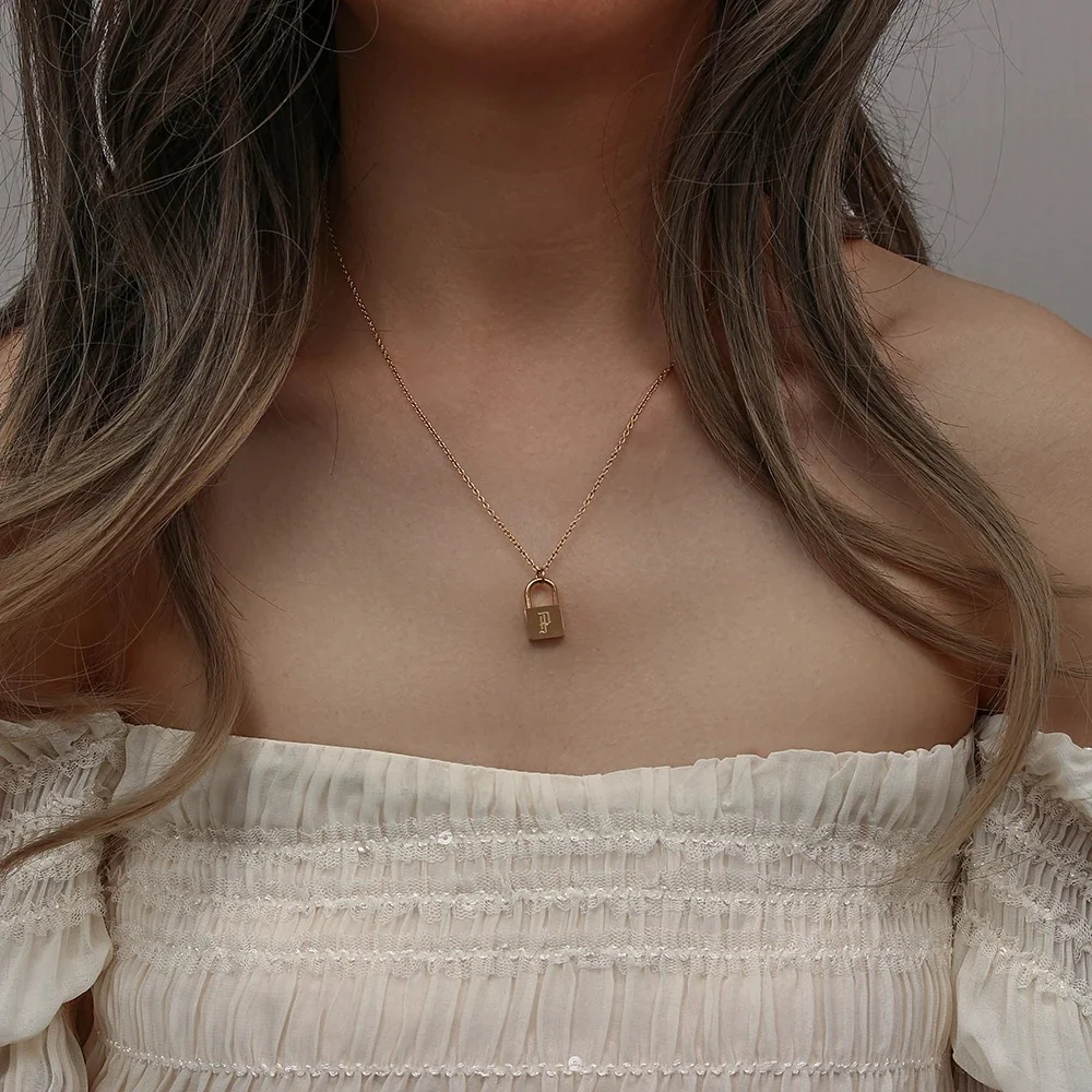 Lock Letter Initial Necklace - Image 3