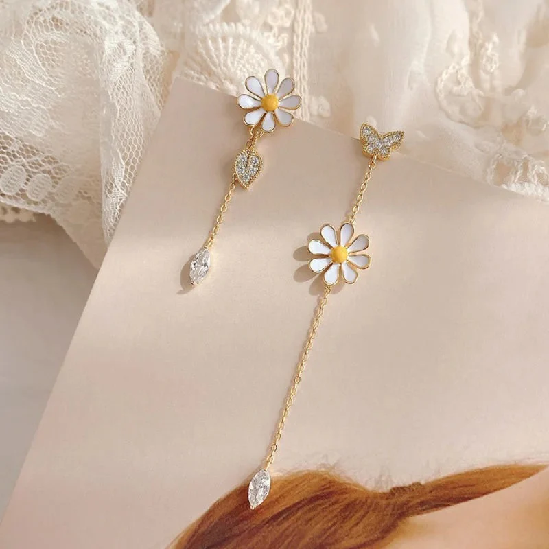 Long Daisy Asymmetrical Earrings - Image 4