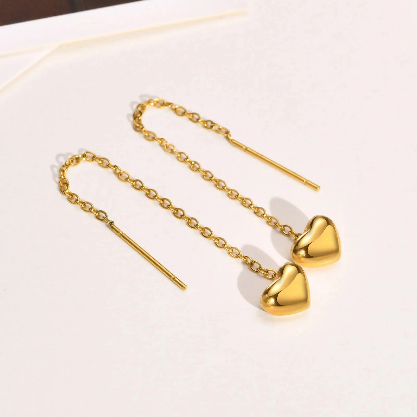 Long Tassel Heart Earrings - Image 3