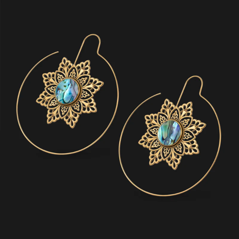 Mandala Abalone Shell Hoop Earrings - Image 2