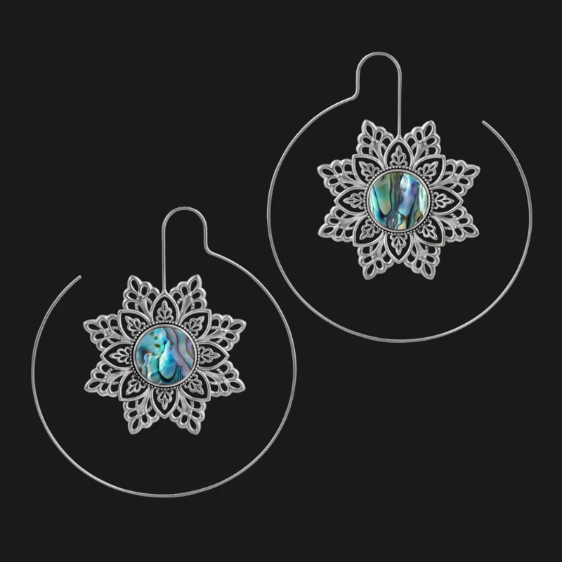 Mandala Abalone Shell Hoop Earrings - Image 3