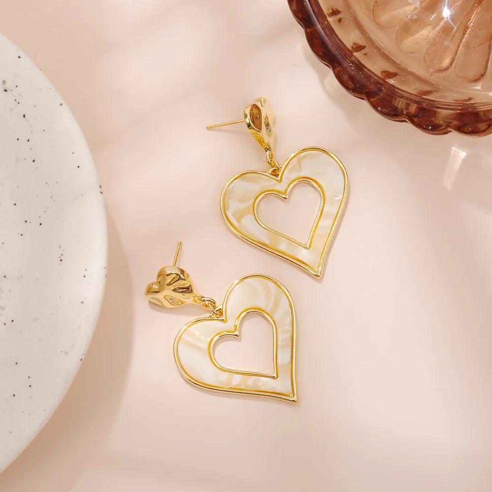 Marbled Heart Drop Earrings - Image 2