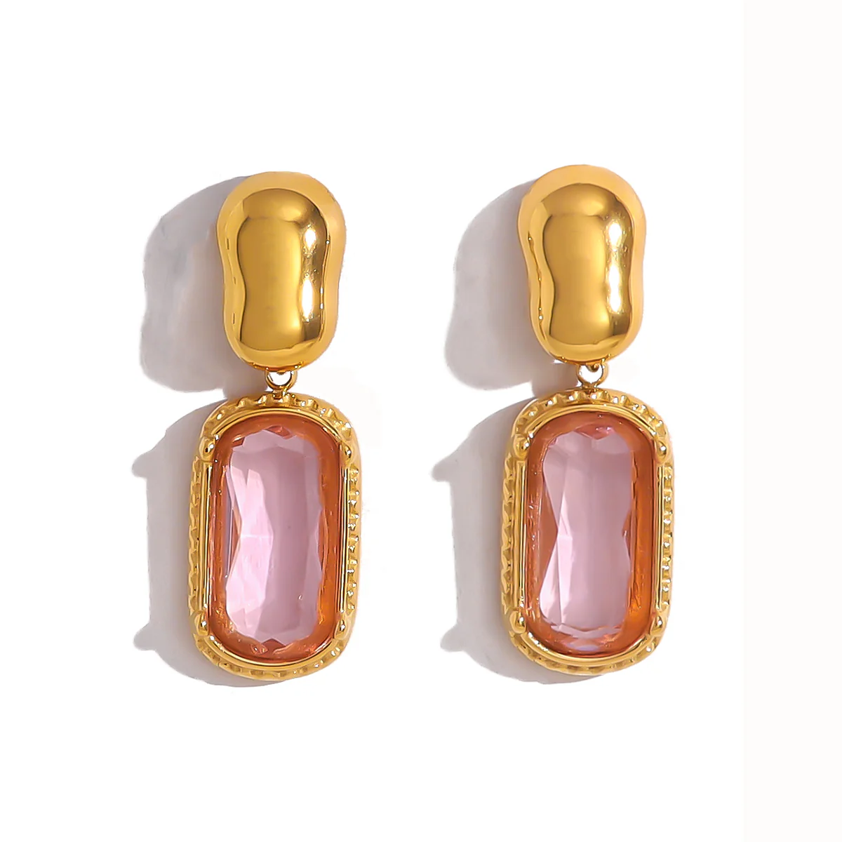 Matte Blush Gem Drop Earrings - Image 4