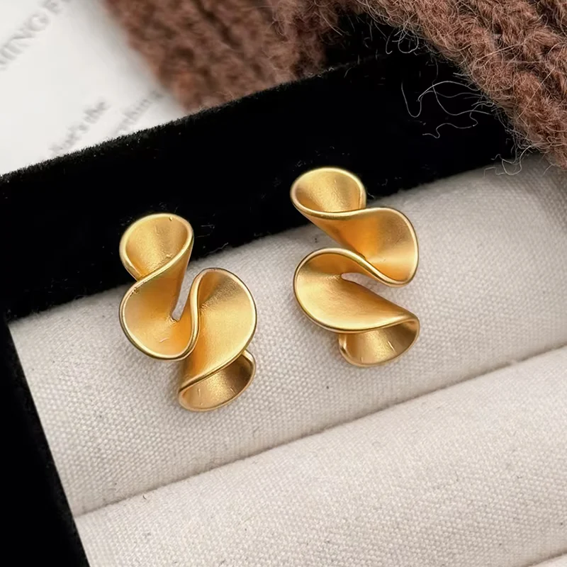 Matte Gold Abstract Twist Earrings - Image 2