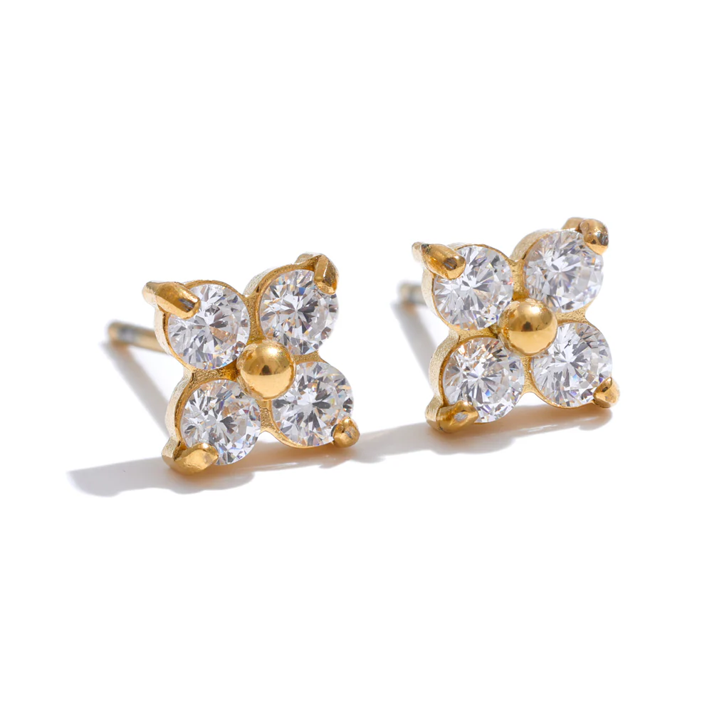 Mini Crystal Flower Stud Earrings - Image 2