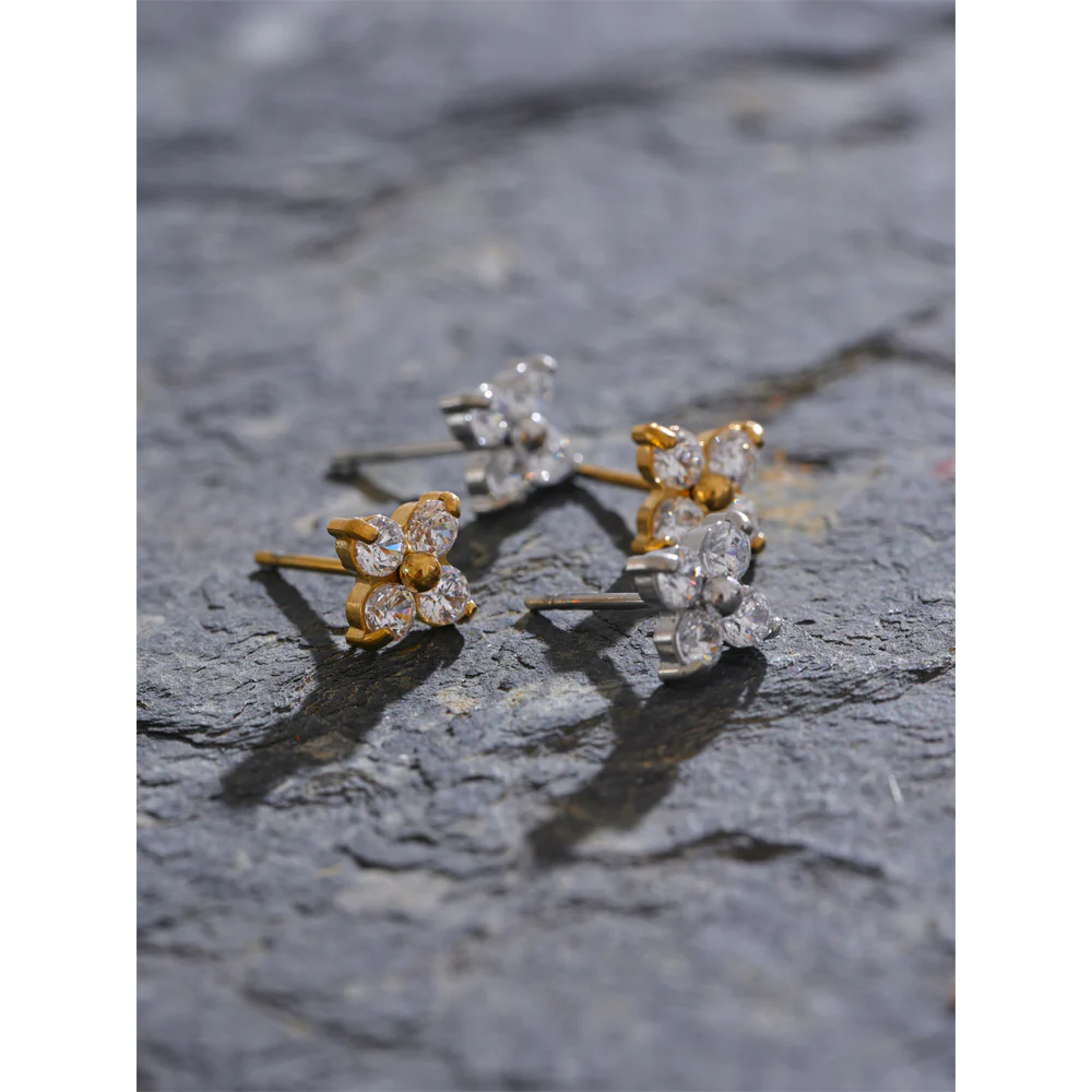 Mini Crystal Flower Stud Earrings - Image 4