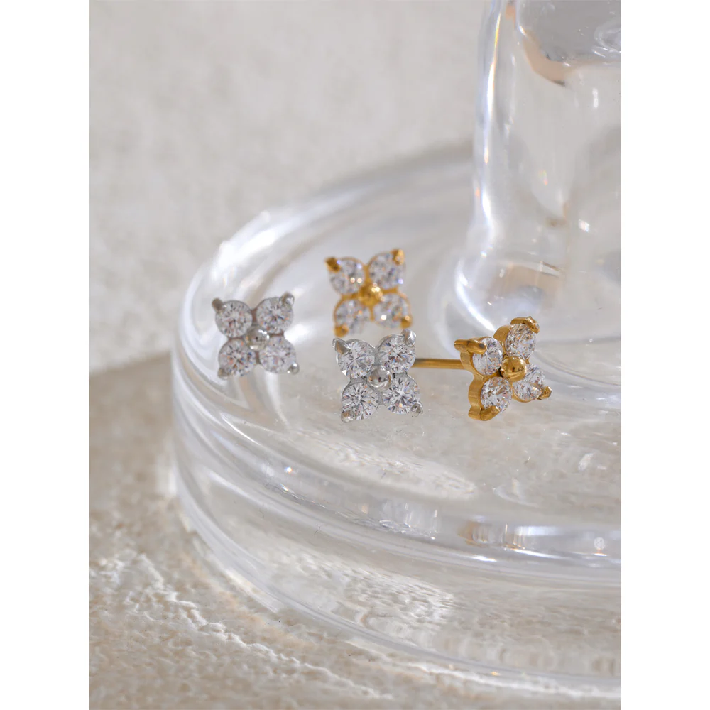 Mini Crystal Flower Stud Earrings - Image 5