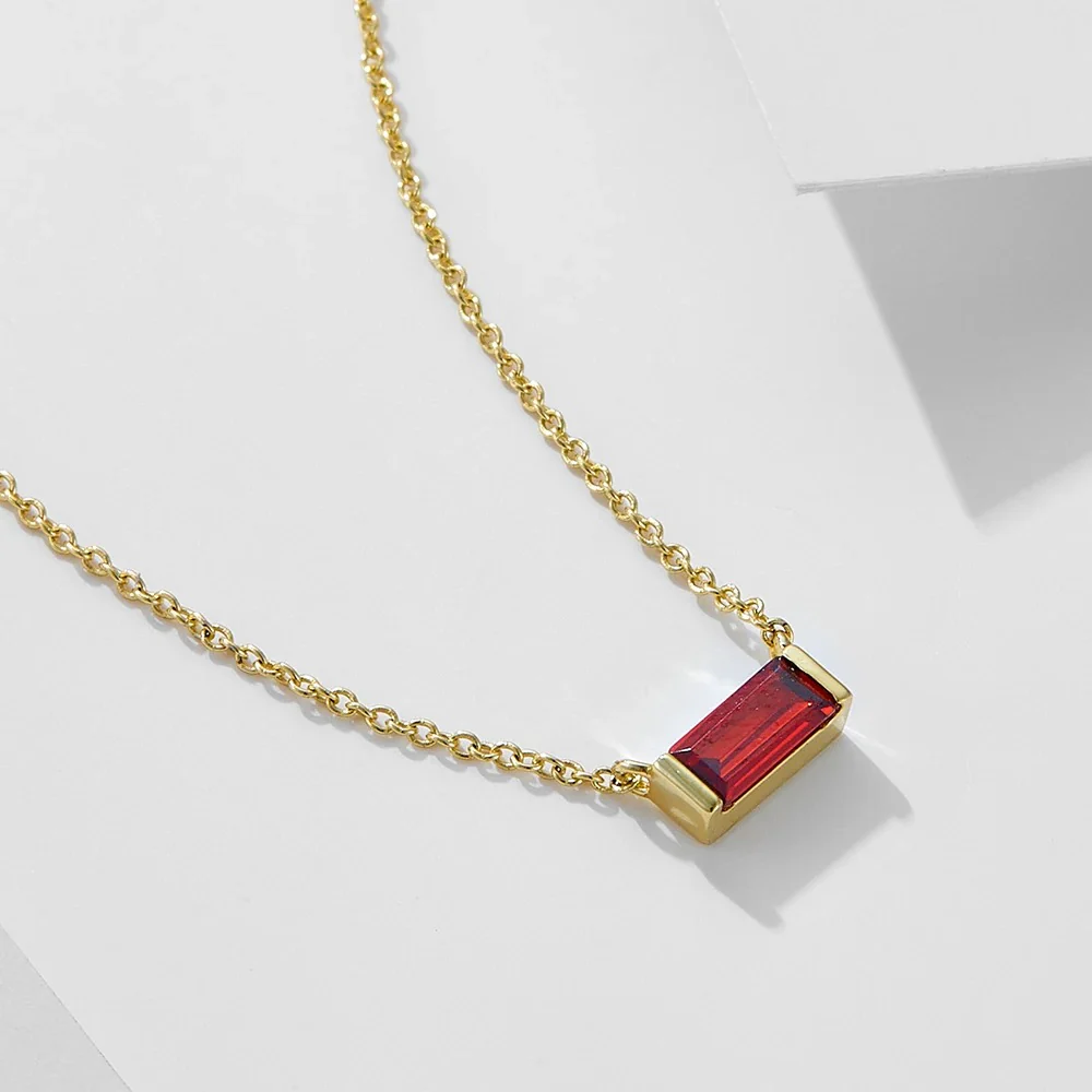 Minimal Baguette Square Birthstone Necklace - Image 10