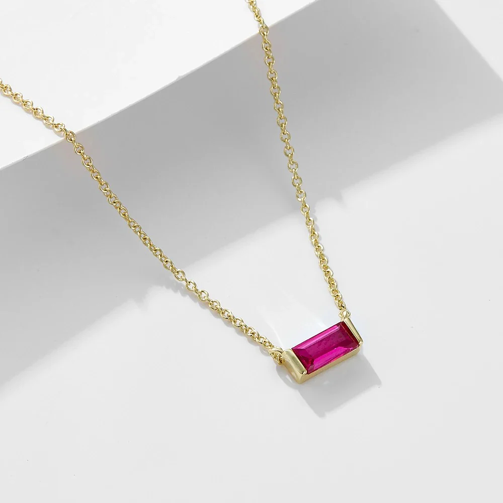 Minimal Baguette Square Birthstone Necklace - Image 11