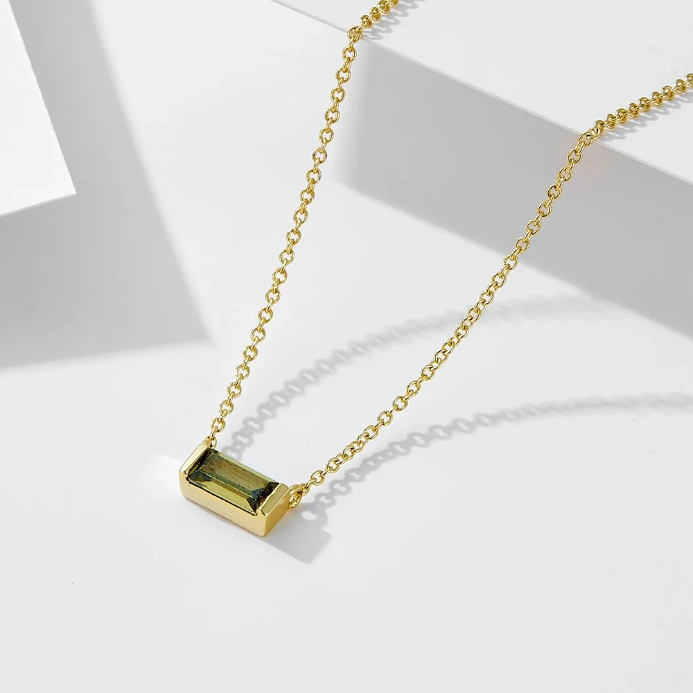 Minimal Baguette Square Birthstone Necklace - Image 12