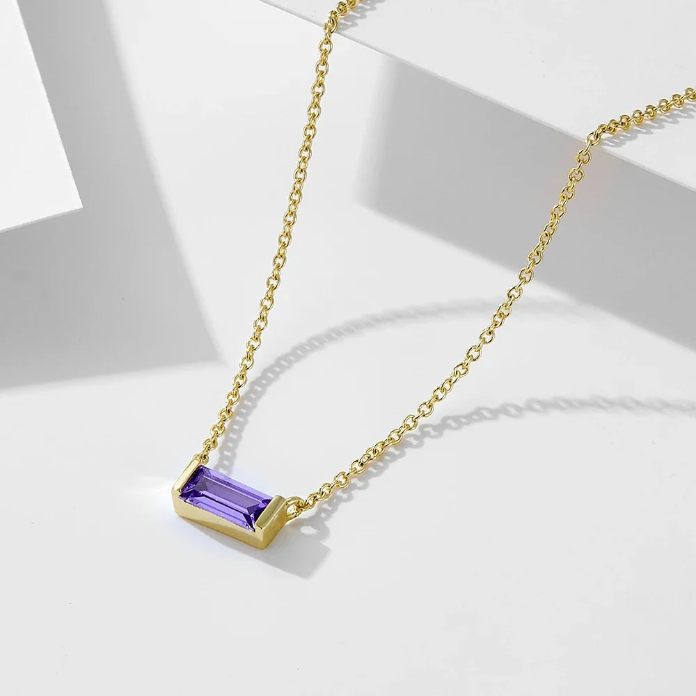 Minimal Baguette Square Birthstone Necklace - Image 13