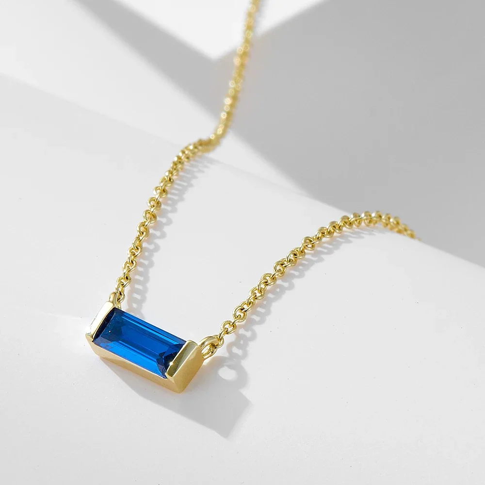 Minimal Baguette Square Birthstone Necklace - Image 14