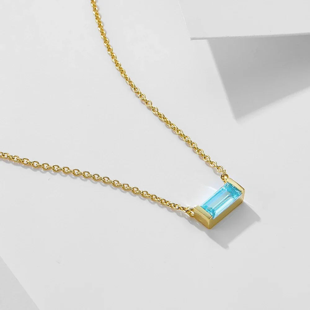 Minimal Baguette Square Birthstone Necklace - Image 15