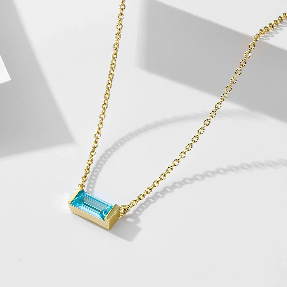 Minimal Baguette Square Birthstone Necklace - Image 16