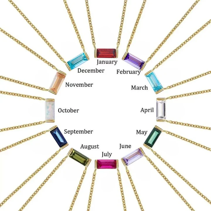 Minimal Baguette Square Birthstone Necklace - Image 4