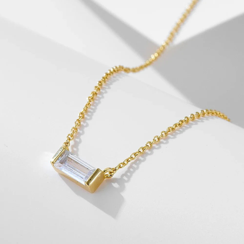Minimal Baguette Square Birthstone Necklace - Image 7
