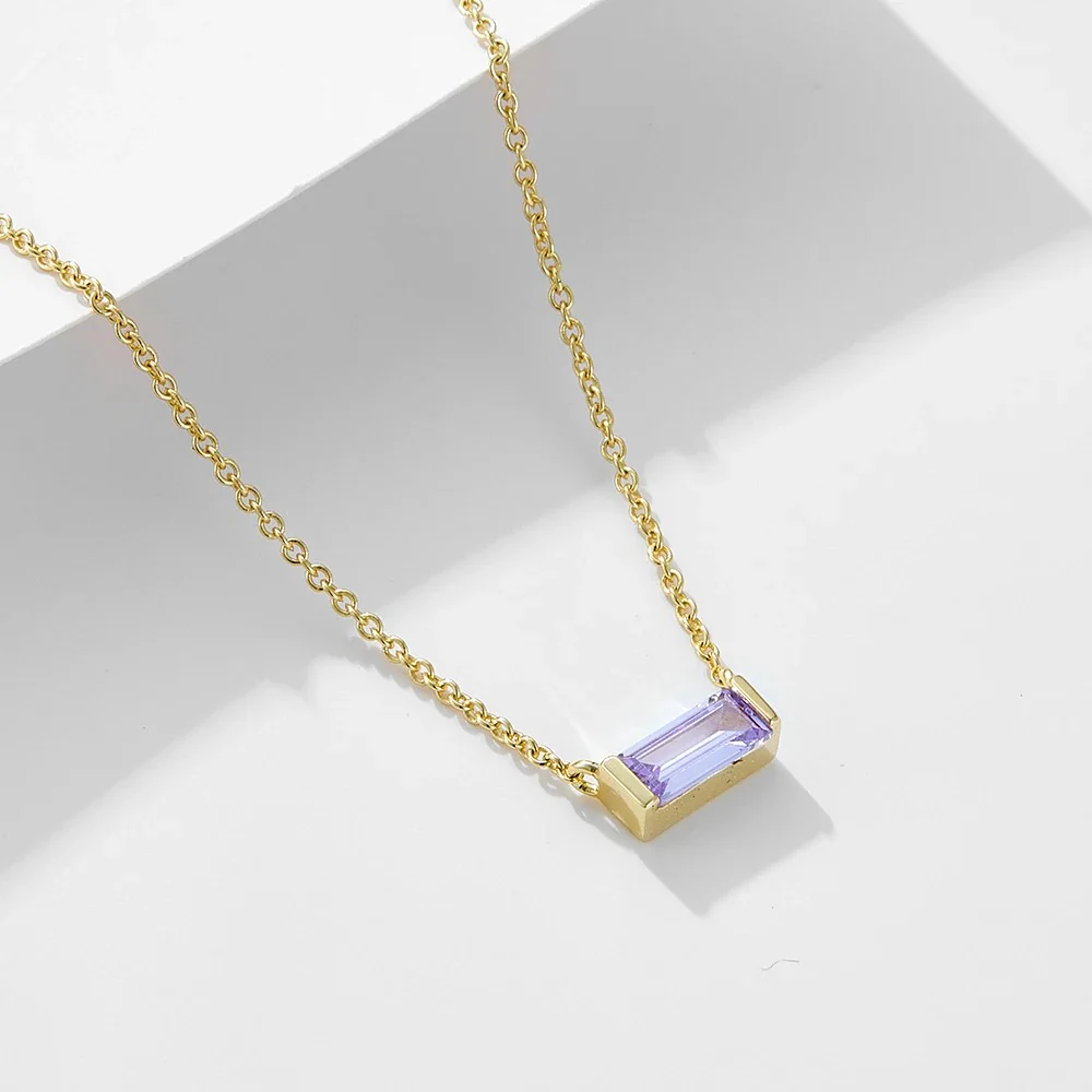 Minimal Baguette Square Birthstone Necklace - Image 8