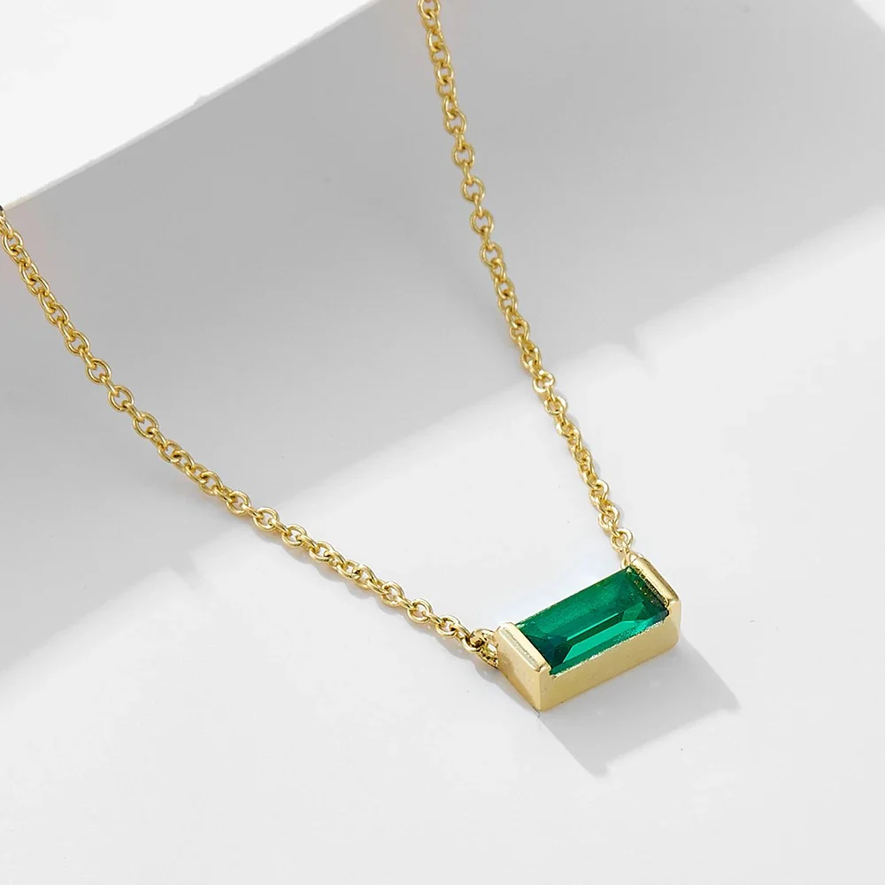 Minimal Baguette Square Birthstone Necklace - Image 9