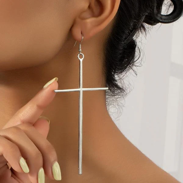 Minimal Exaggerated Cross Earrings - Image 2