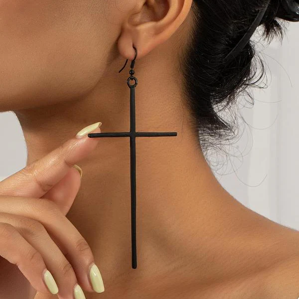 Minimal Exaggerated Cross Earrings - Image 3