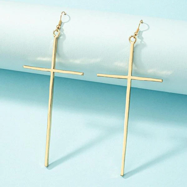 Minimal Exaggerated Cross Earrings - Image 4