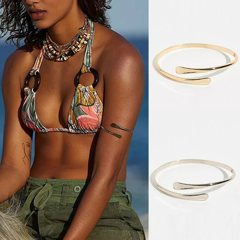 Minimalist Gold Arm Cuff Bracelet - Image 4