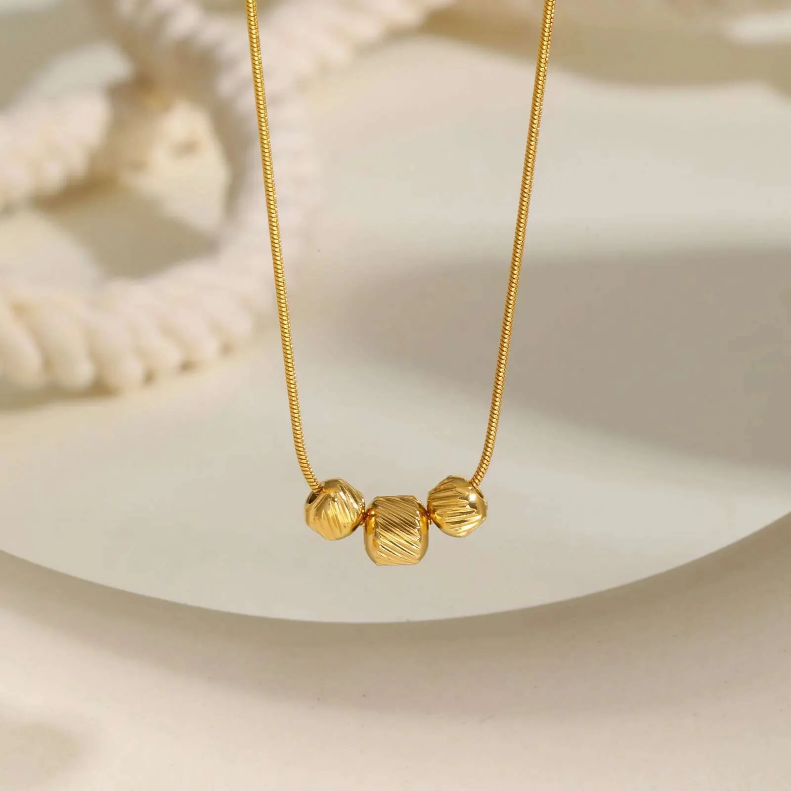 Minimalist Gold Bead Pendant Necklace - Image 3