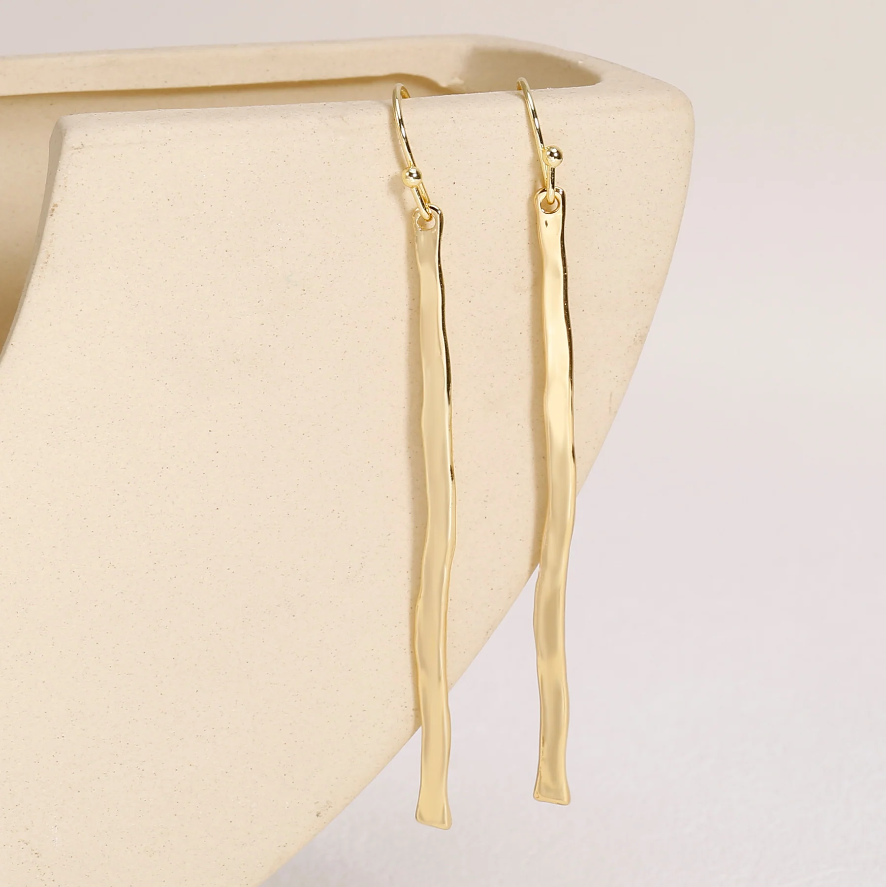 Minimalist Long Bar Drop Earrings - Image 2