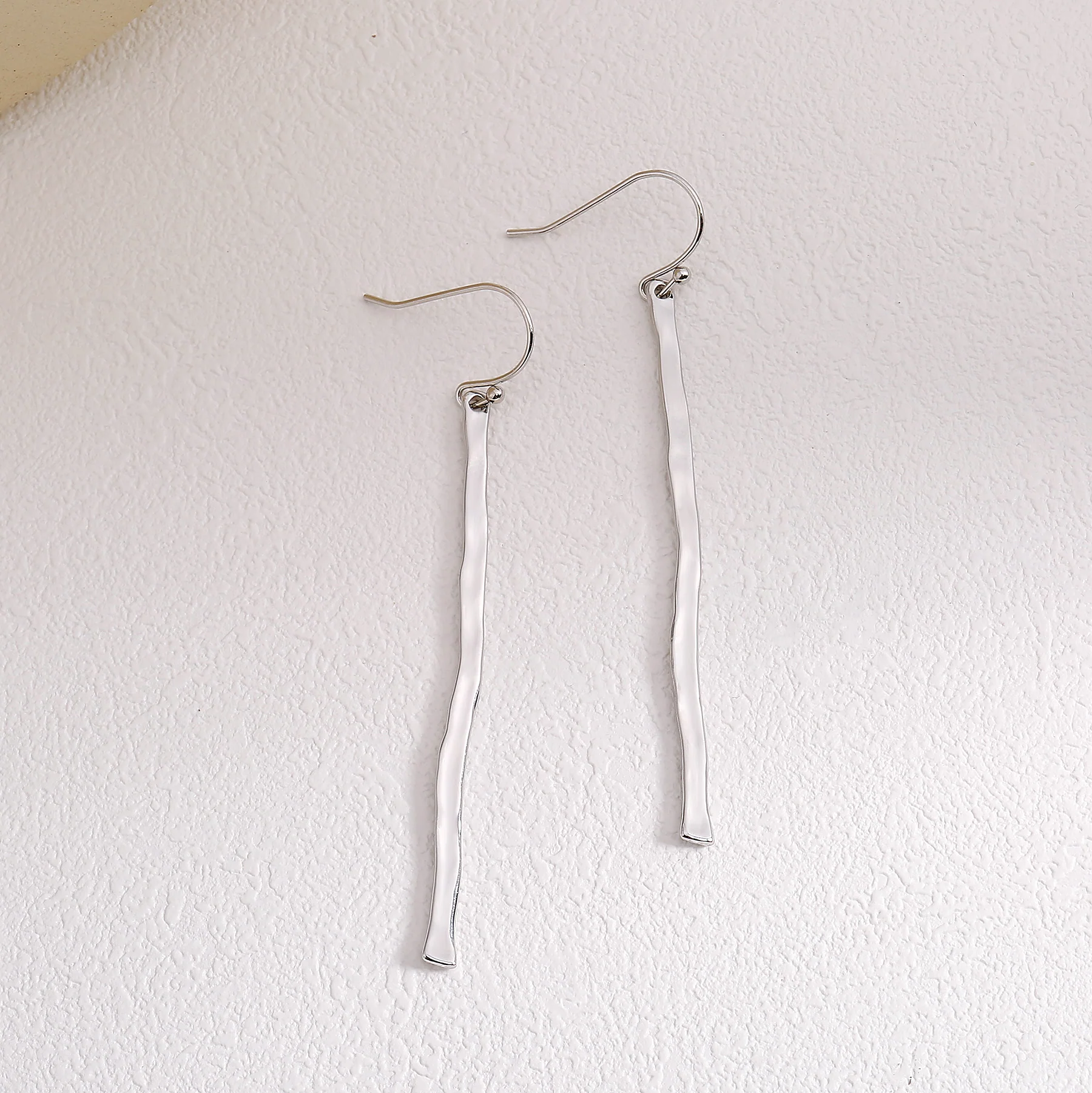 Minimalist Long Bar Drop Earrings - Image 3