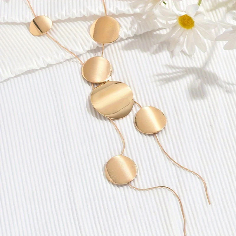 Modern Geometric Disc Y-Necklace - Image 3