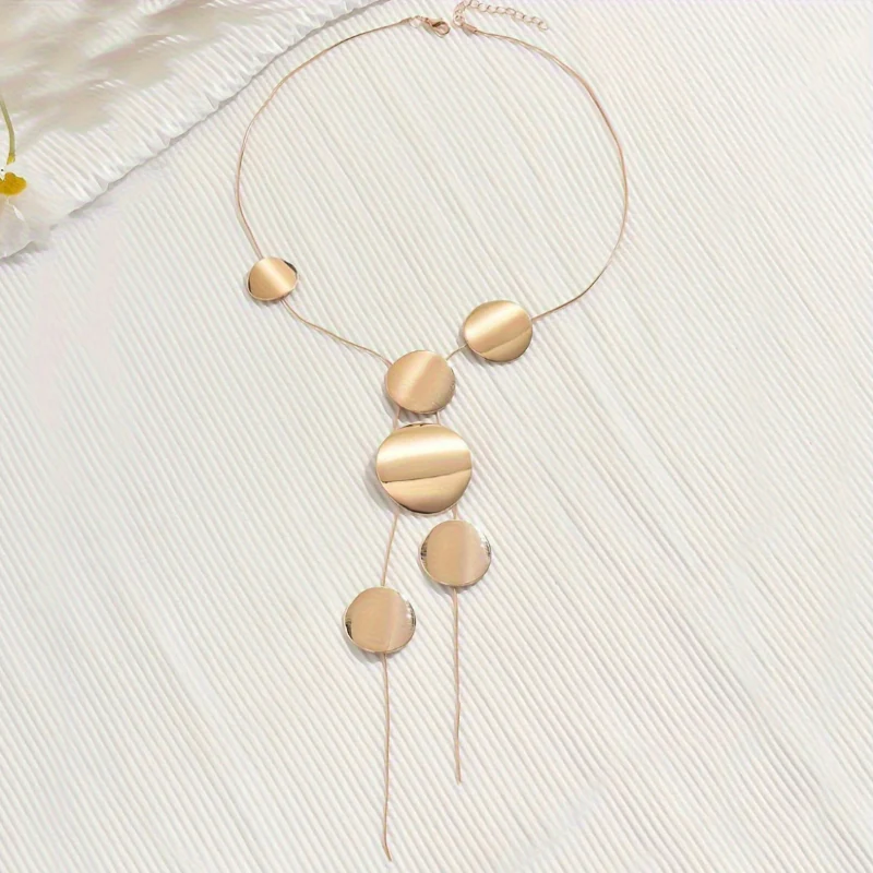 Modern Geometric Disc Y-Necklace - Image 4