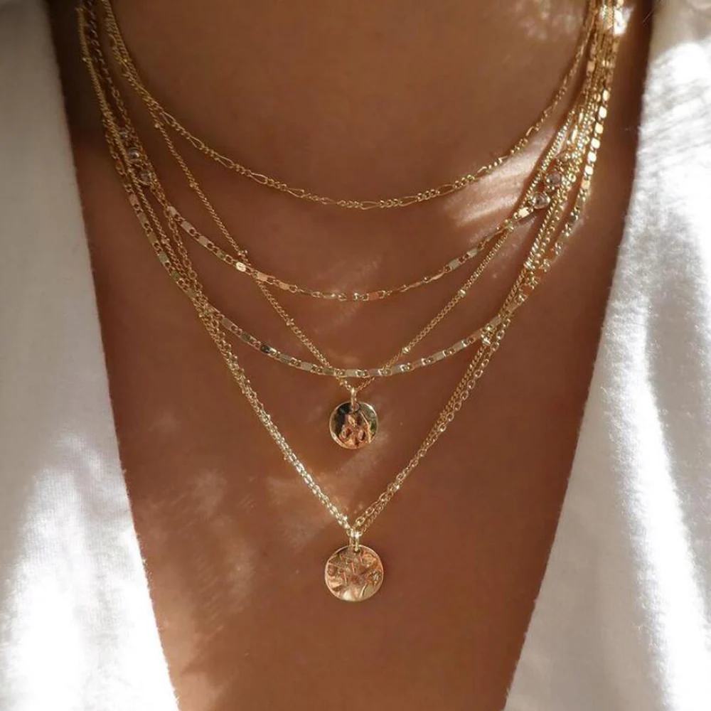 Multi-Layer Gold Coin Pendant Necklace Set