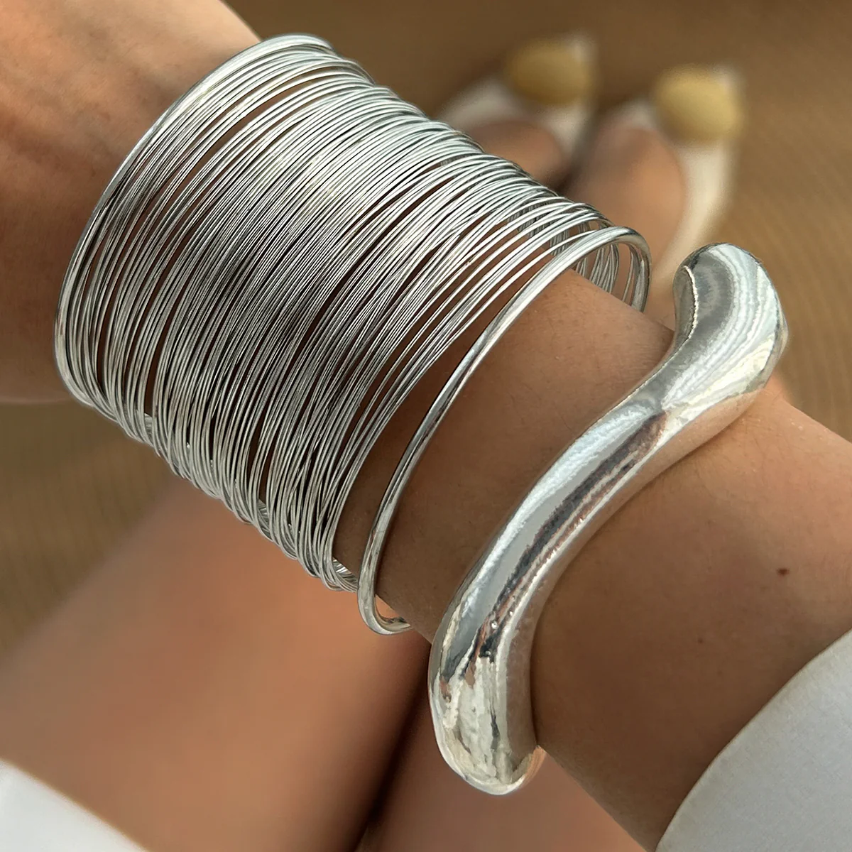 Multilayer Wire Wave Cuff Bracelet - Image 2