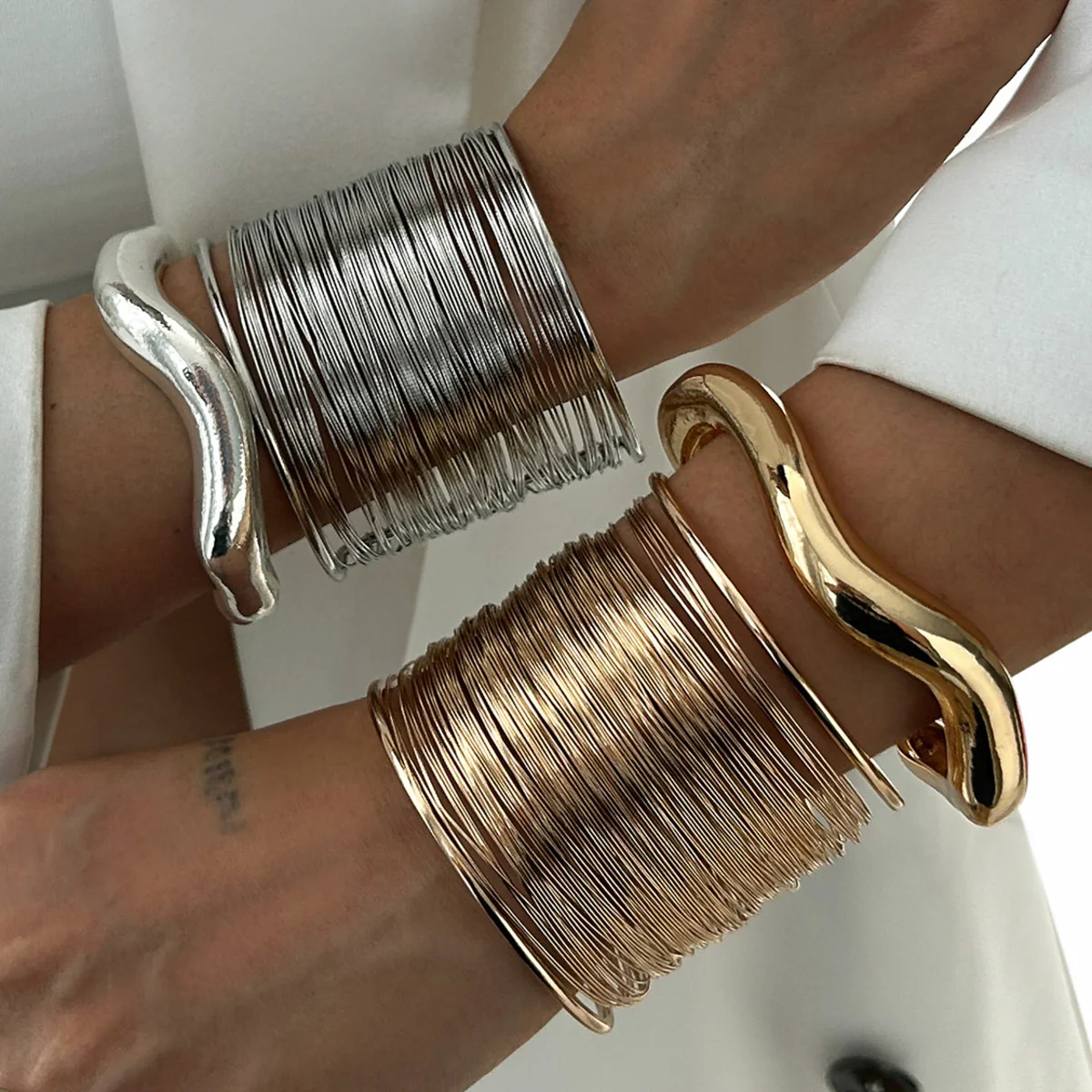 Multilayer Wire Wave Cuff Bracelet - Image 3