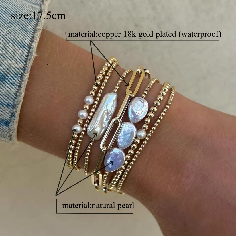 Natural Pearl & 18K Gold Bead Bracelet Set - Image 2