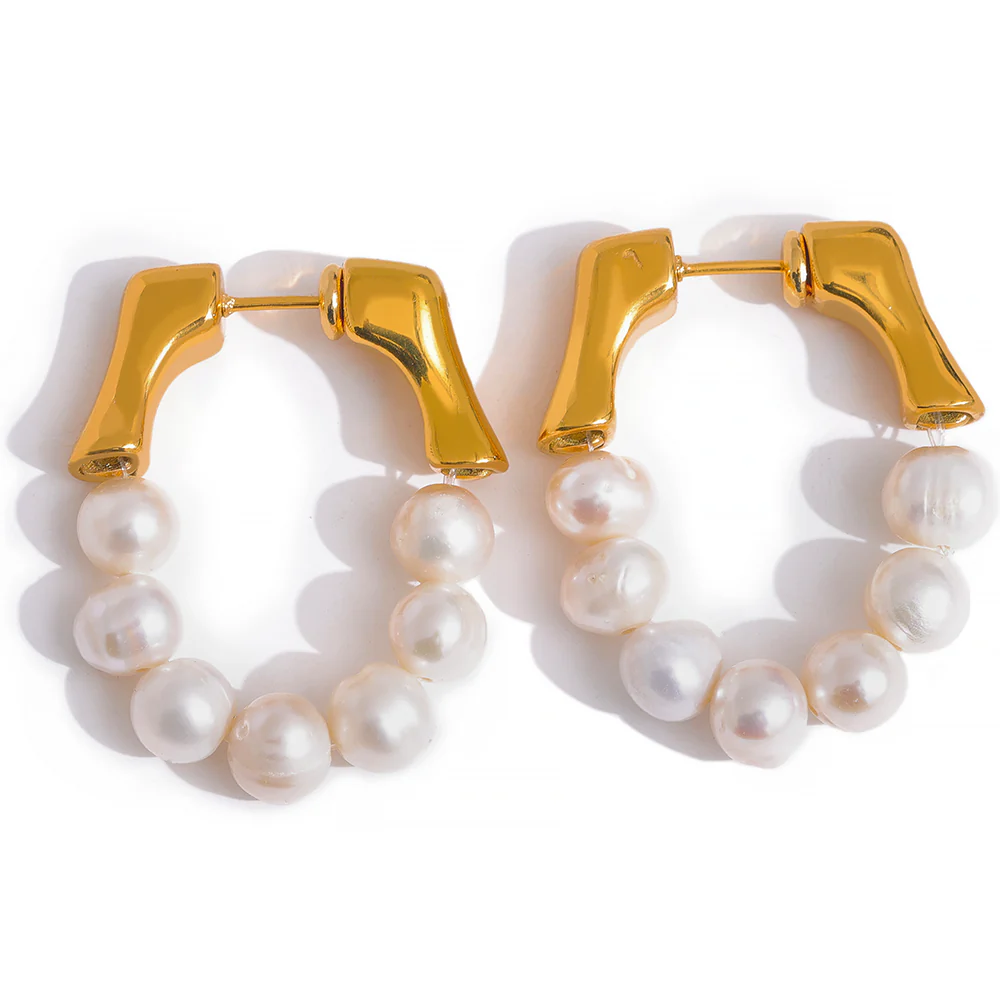 Pearl Beaded Hoop Earrings - Image 2