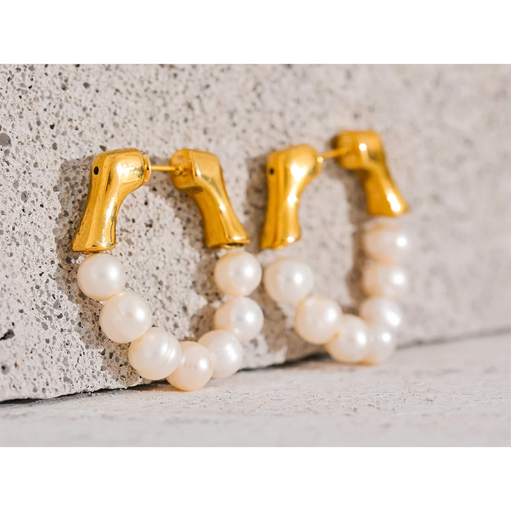 Pearl Beaded Hoop Earrings - Image 3