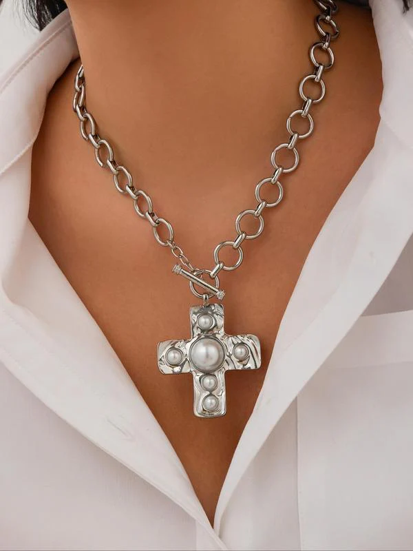 Pearl Cross Buckle Necklace - Image 4