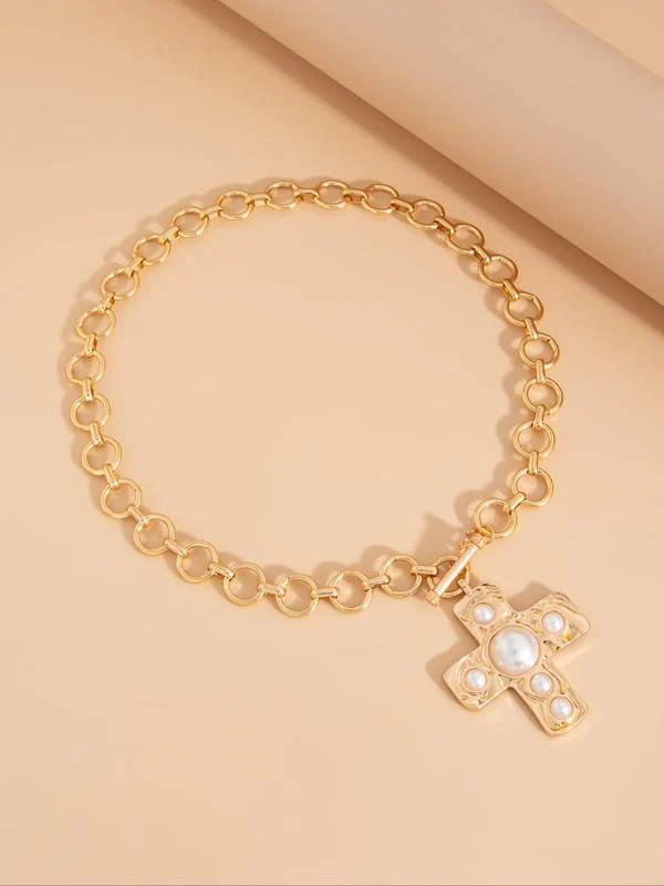 Pearl Cross Buckle Necklace - Image 5