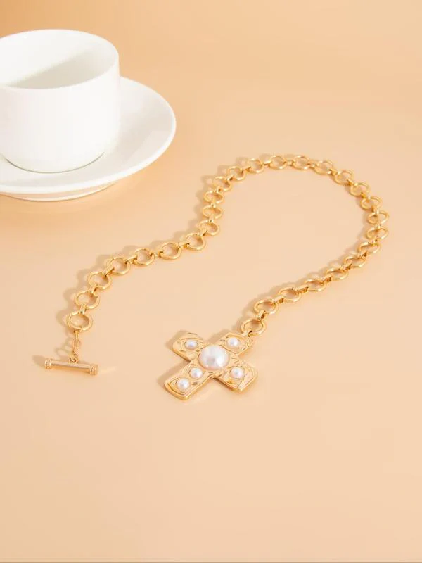 Pearl Cross Buckle Necklace - Image 7