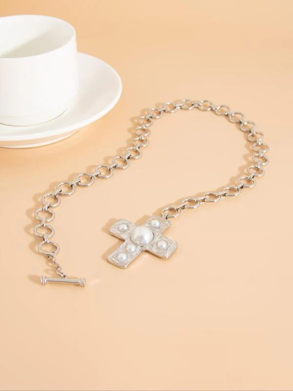 Pearl Cross Buckle Necklace - Image 8