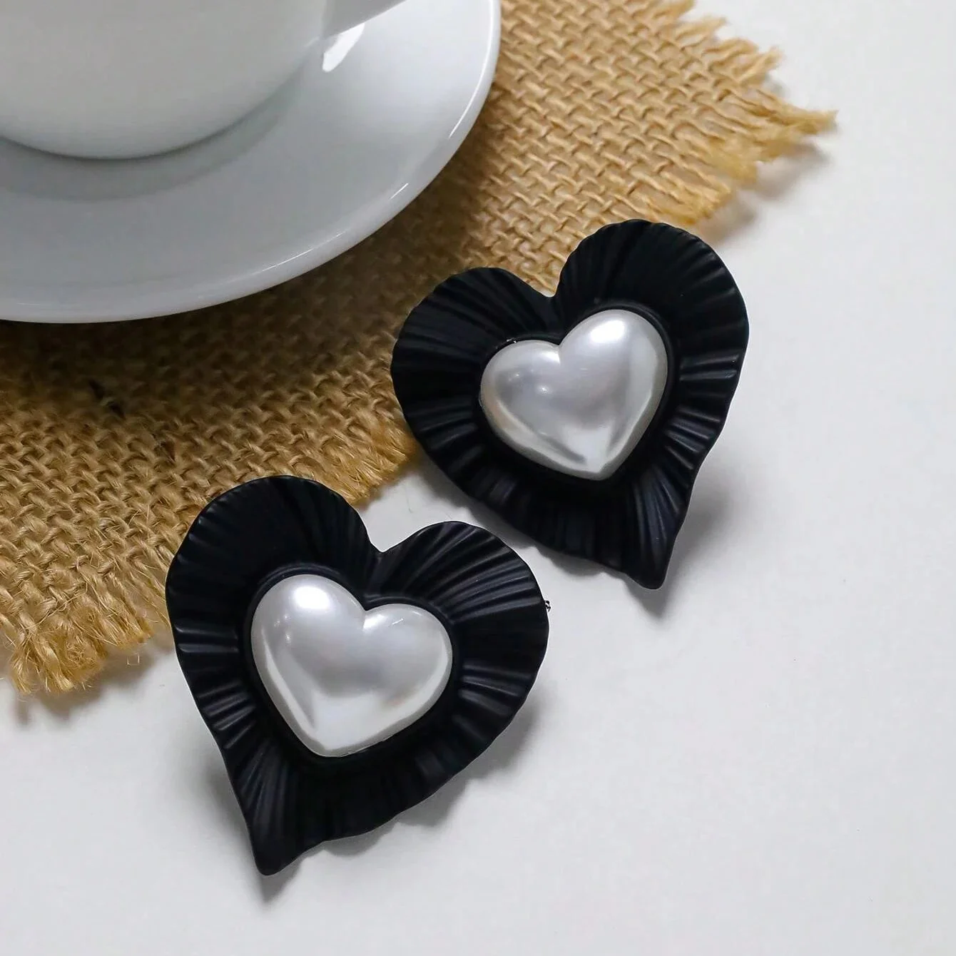 Pearl Heart Stud Earrings - Image 2