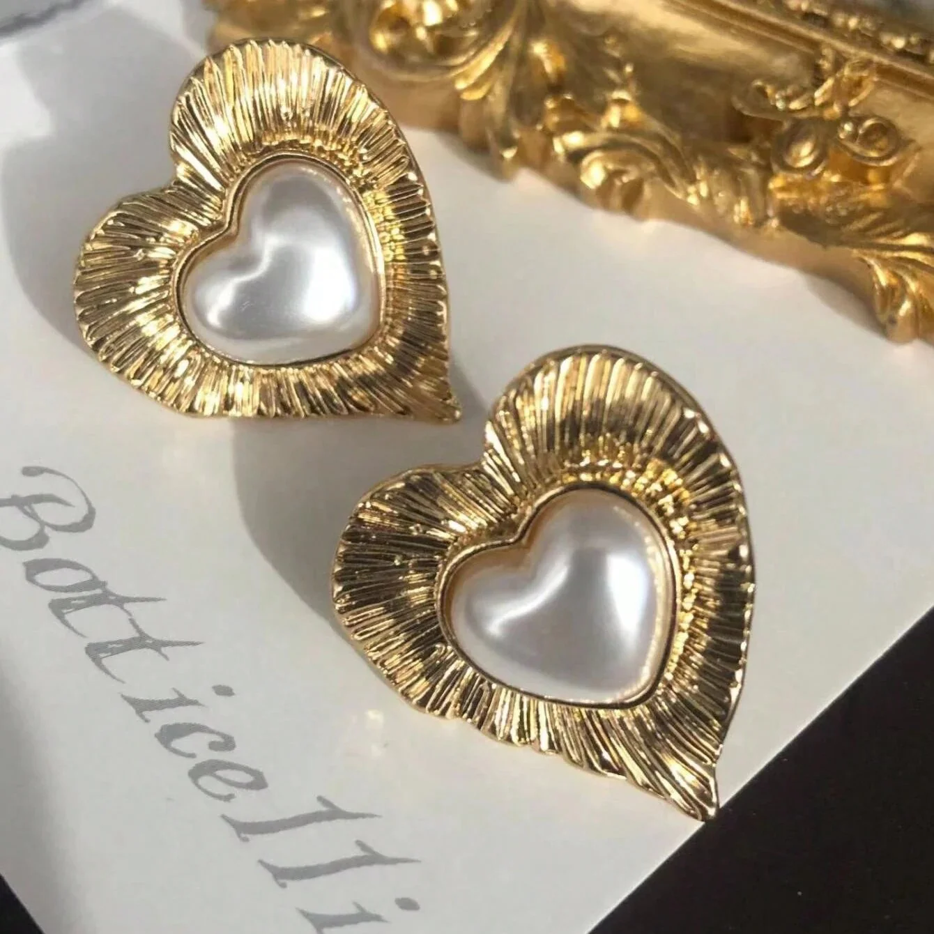 Pearl Heart Stud Earrings - Image 3