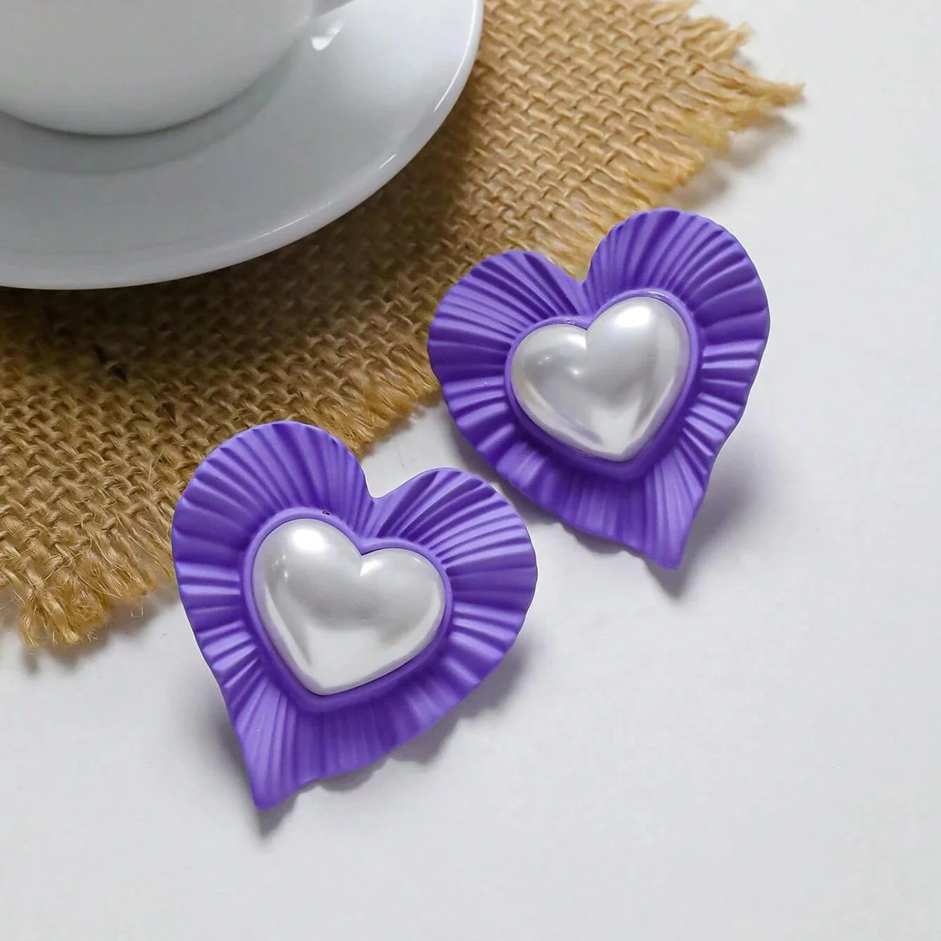 Pearl Heart Stud Earrings - Image 4